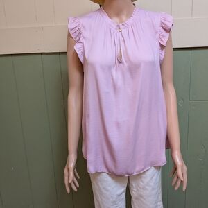 LOFT Pink Ruffled Flutter Sleeve Blouse. EUC